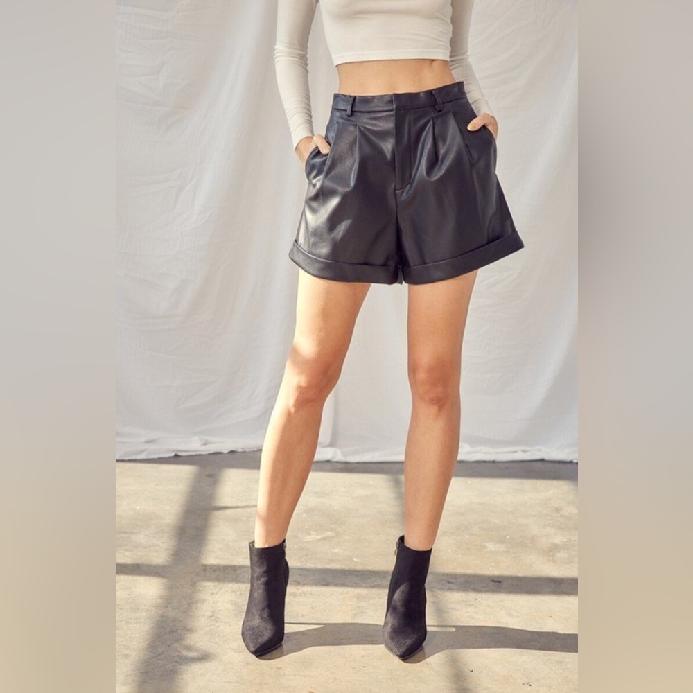 Vici Black Vegan Leather High Waisted Shorts